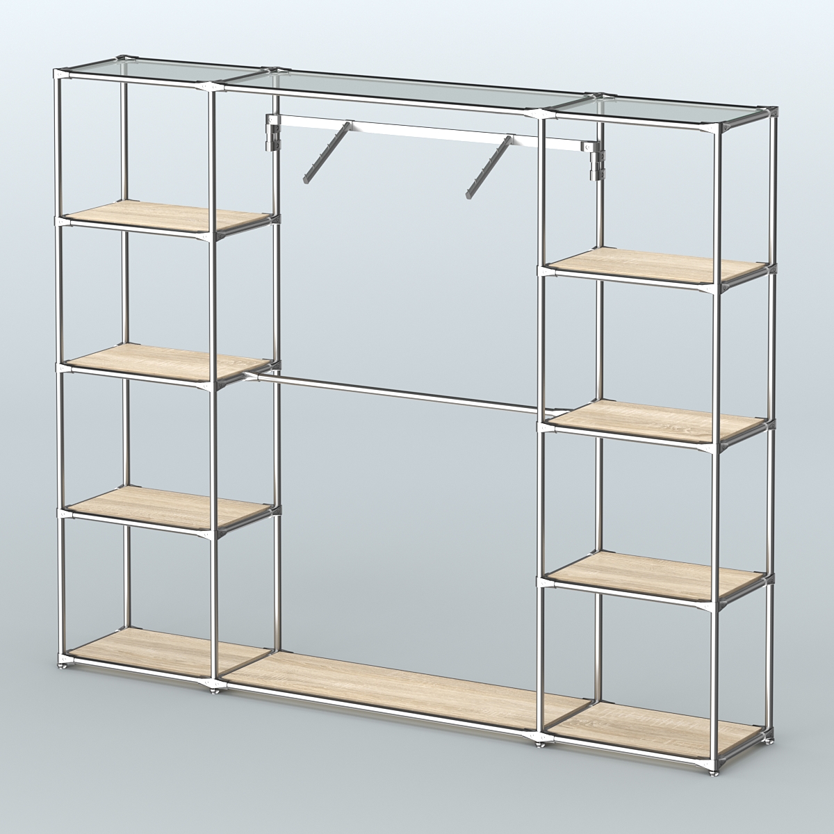 Торговая система ХРОМ без ДСП 2430 мм с полками ДСП и поручнями №11 Дуб Сонома