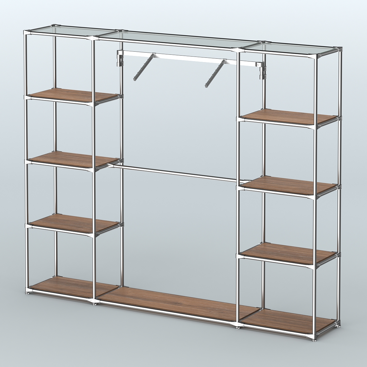 Торговая система ХРОМ без ДСП 2430 мм с полками ДСП и поручнями №11 Орех