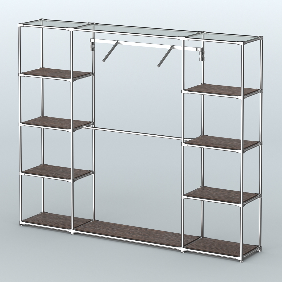 Торговая система ХРОМ без ДСП 2430 мм с полками ДСП и поручнями №11 Дуб Венге
