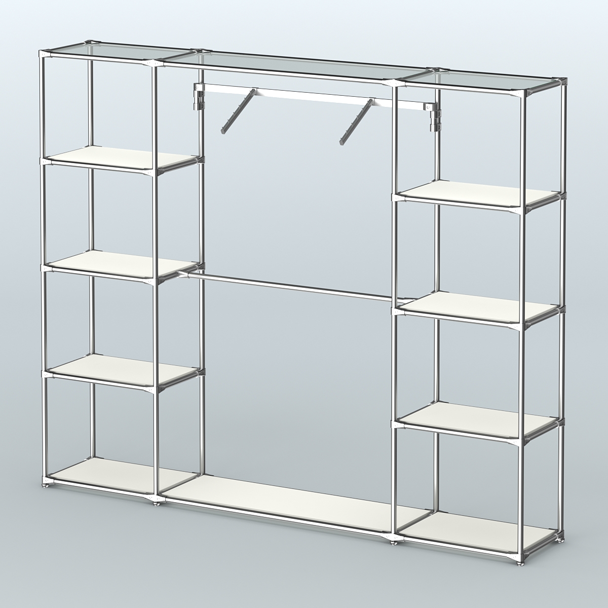 Торговая система ХРОМ без ДСП 2430 мм с полками ДСП и поручнями №11 Белый