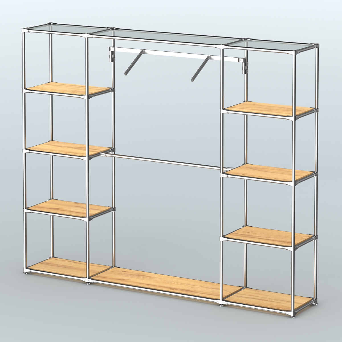 Торговая система ХРОМ без ДСП 2430 мм с полками ДСП и поручнями №11 Дуб Золотистый