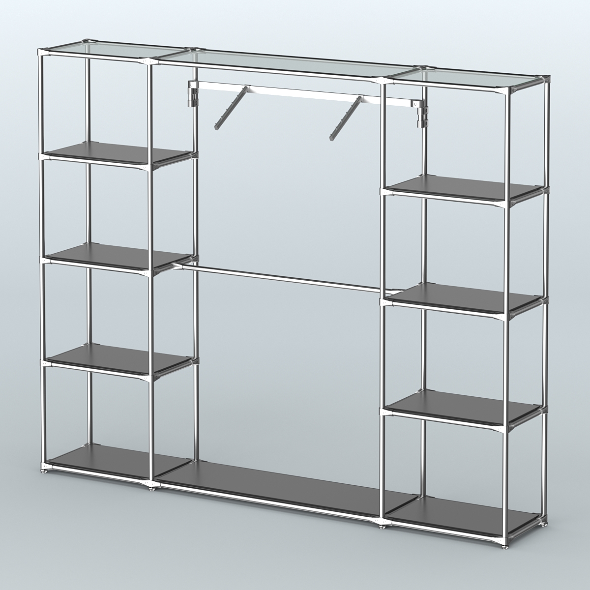 Торговая система ХРОМ без ДСП 2430 мм с полками ДСП и поручнями №11 Черный