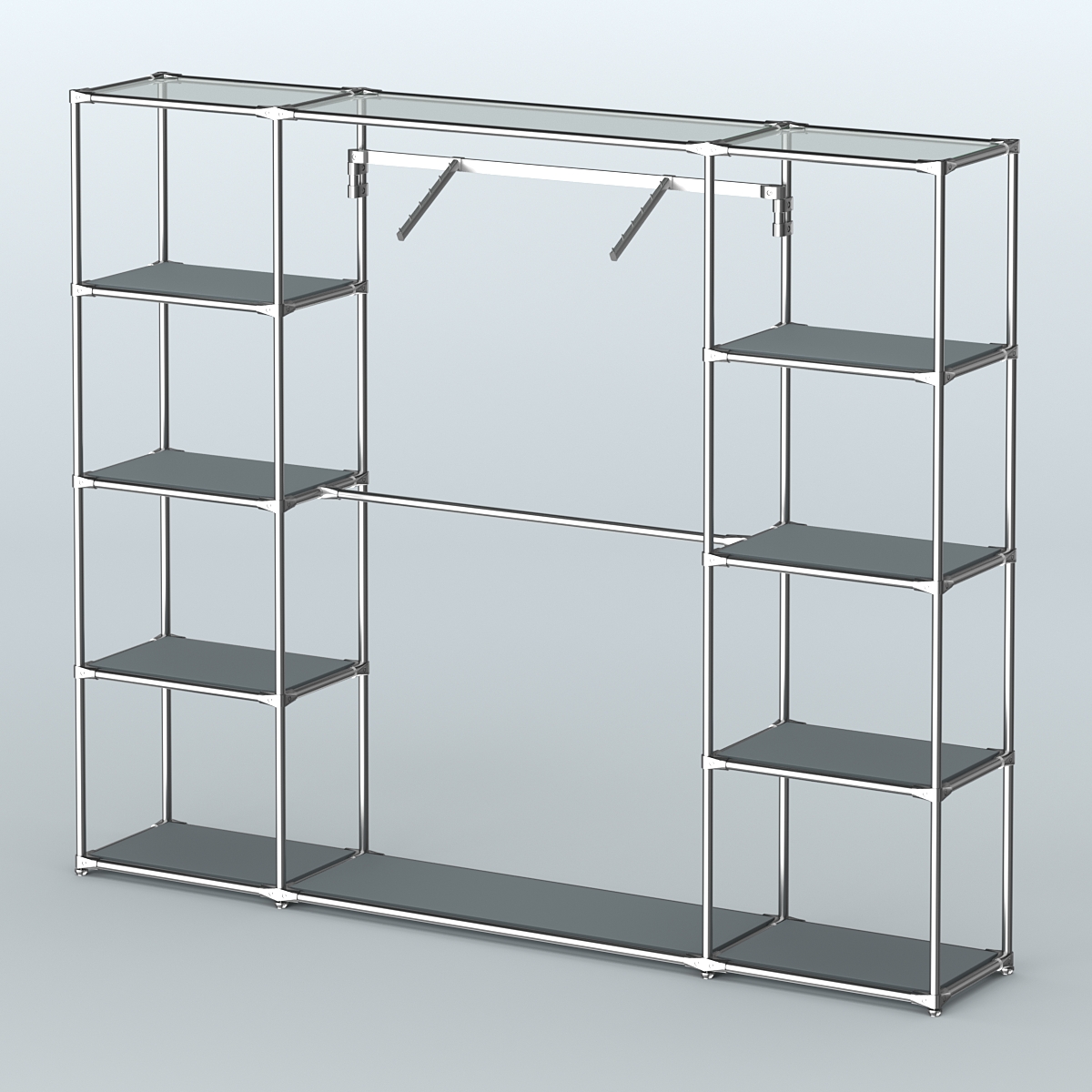 Торговая система ХРОМ без ДСП 2430 мм с полками ДСП и поручнями №11 Темно-Серый