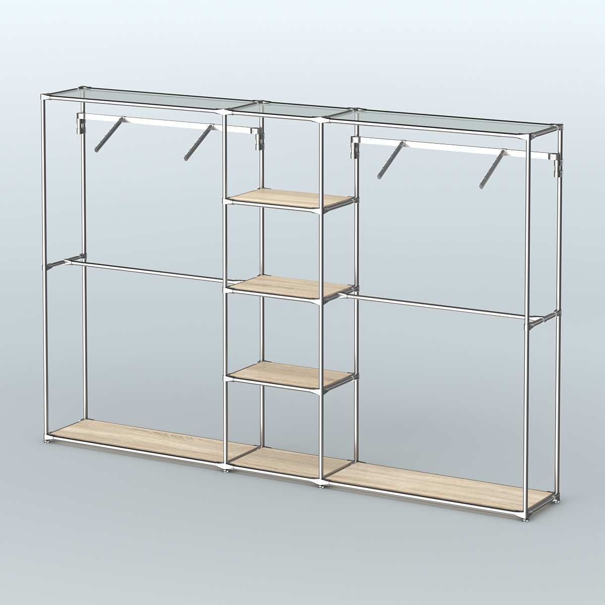 Торговая система ХРОМ без ДСП 3030 мм с полками ДСП и поручнями №12 Дуб Сонома