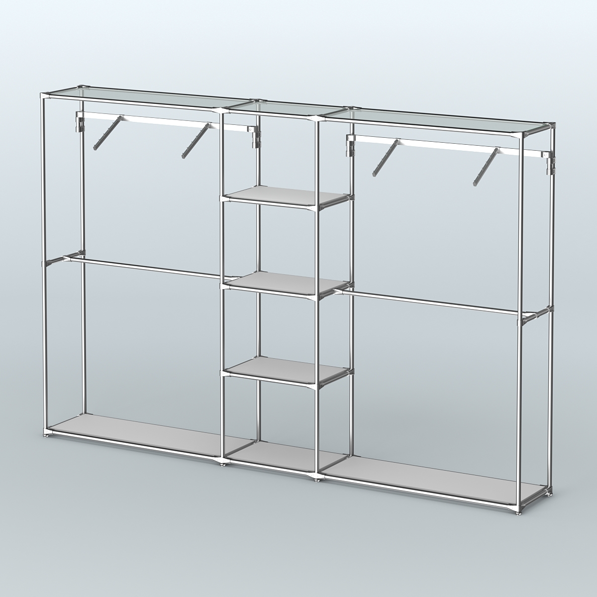 Торговая система ХРОМ без ДСП 3030 мм с полками ДСП и поручнями №12 Серый