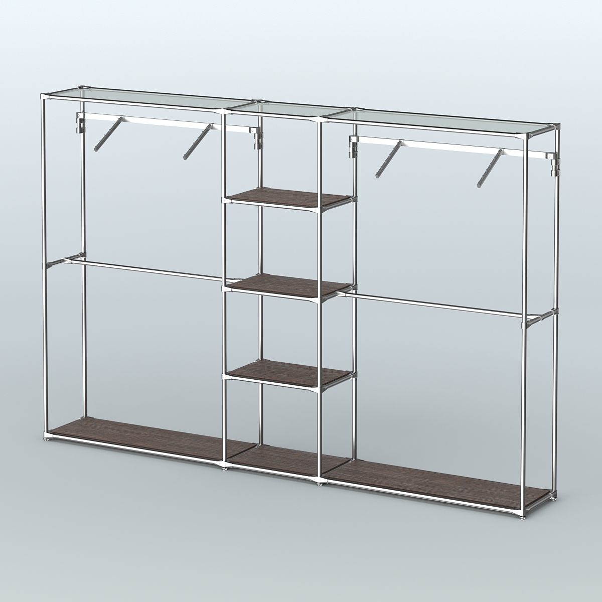 Торговая система ХРОМ без ДСП 3030 мм с полками ДСП и поручнями №12 Дуб Венге