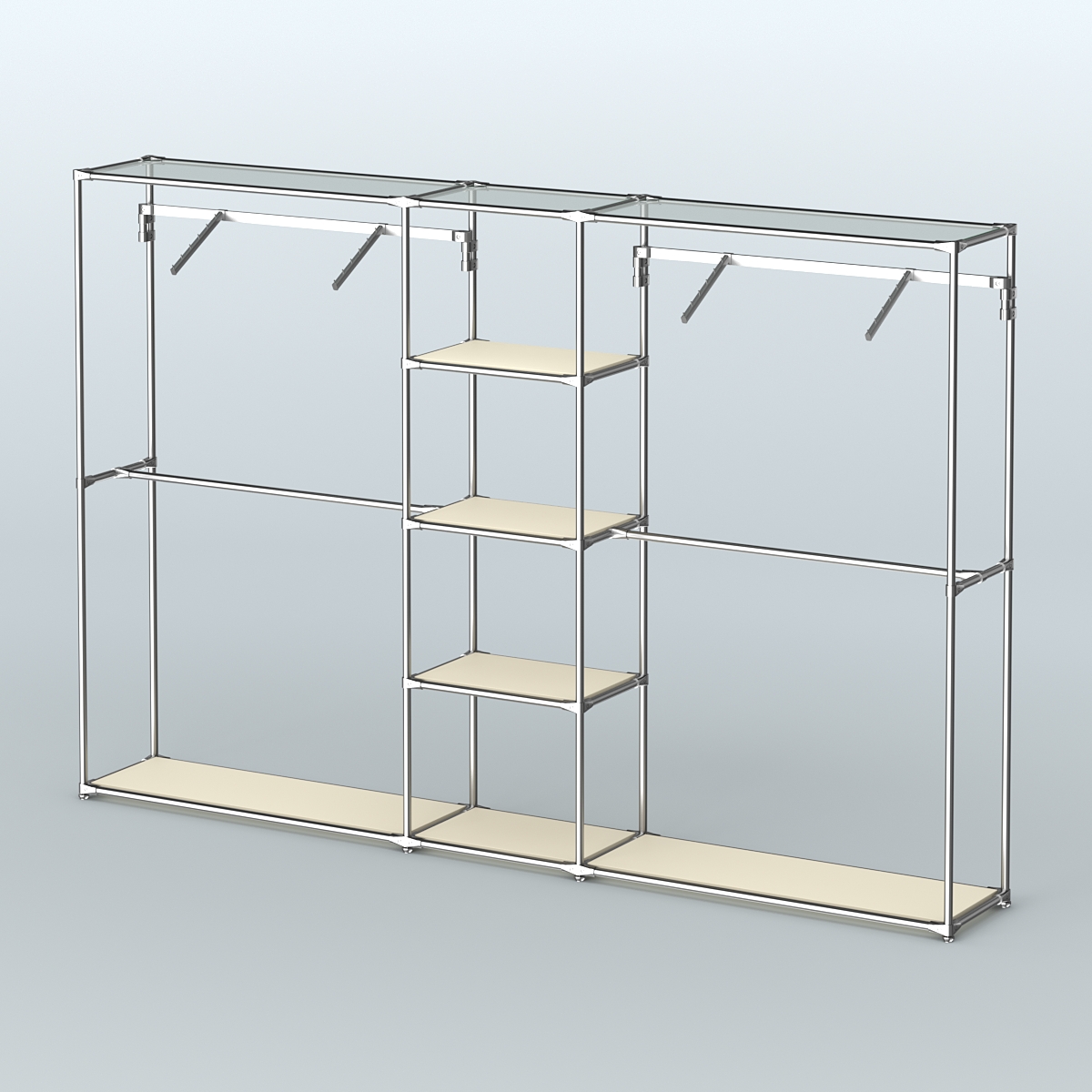 Торговая система ХРОМ без ДСП 3030 мм с полками ДСП и поручнями №12 Крем Вайс