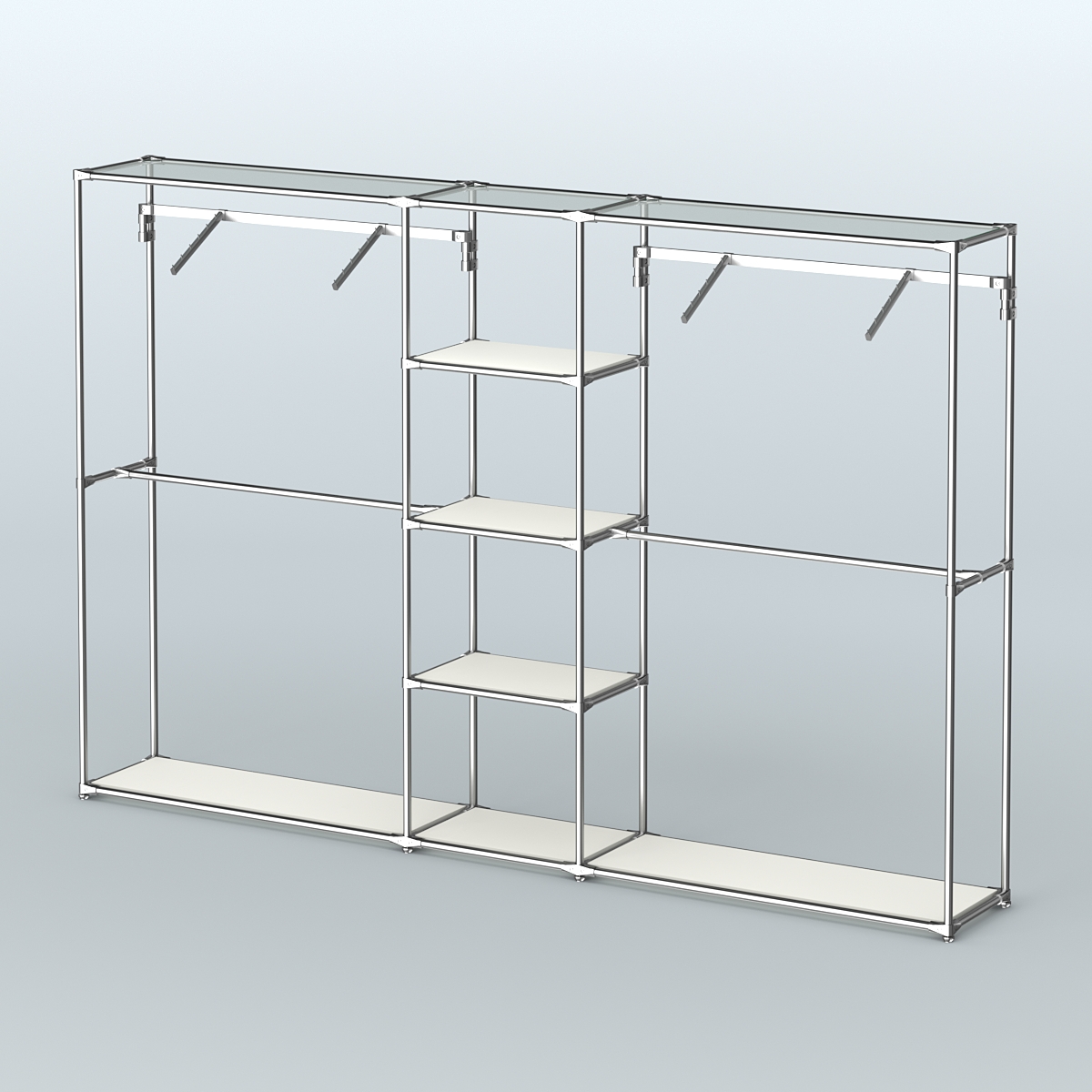 Торговая система ХРОМ без ДСП 3030 мм с полками ДСП и поручнями №12 Белый