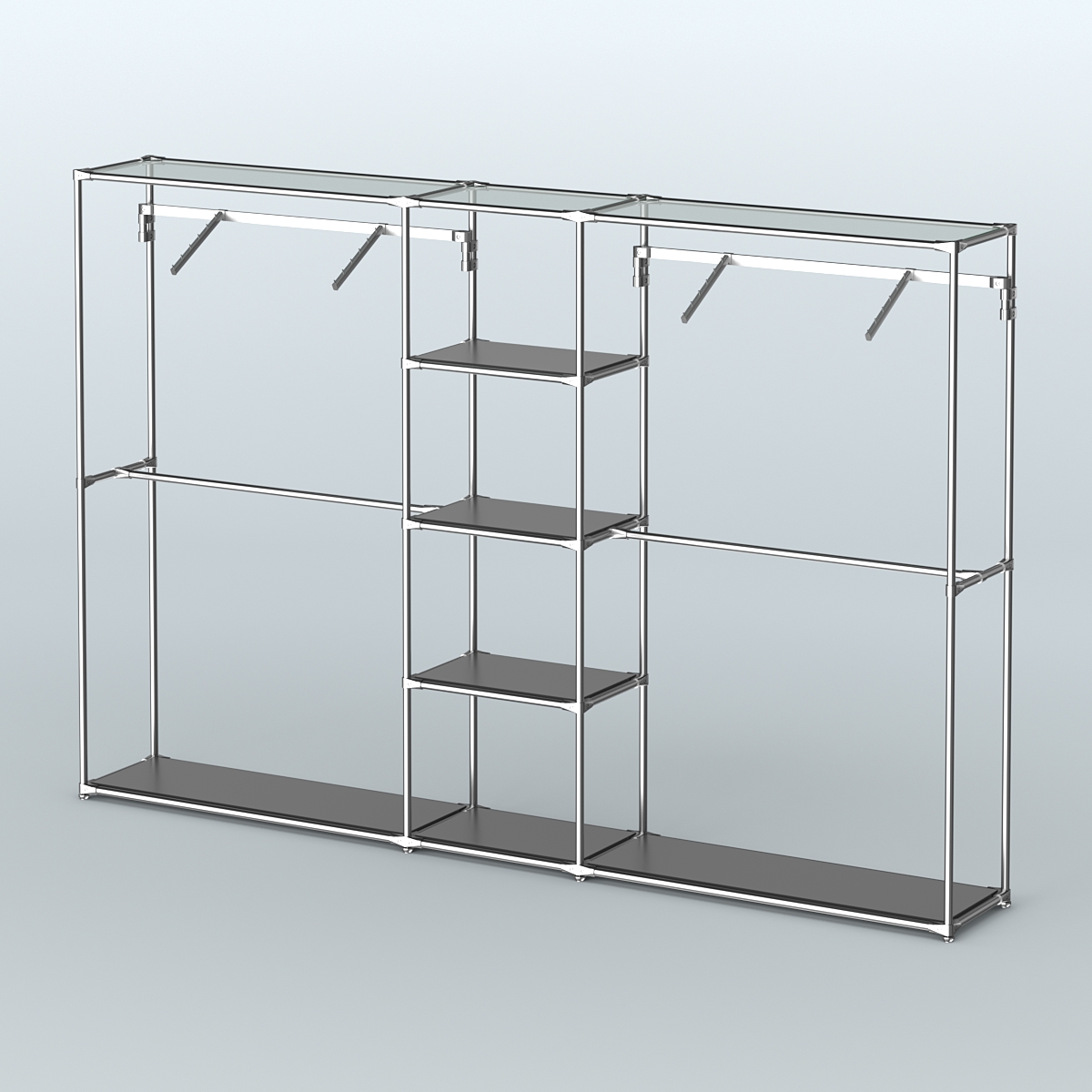 Торговая система ХРОМ без ДСП 3030 мм с полками ДСП и поручнями №12 Черный