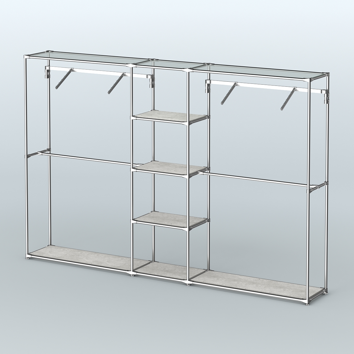 Торговая система ХРОМ без ДСП 3030 мм с полками ДСП и поручнями №12 Метрополитан Грей