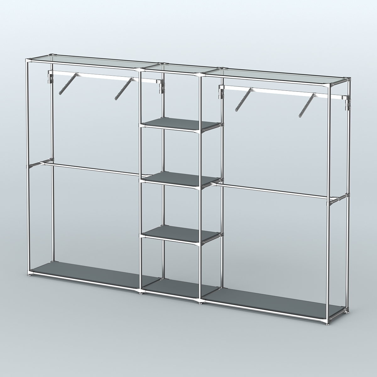 Торговая система ХРОМ без ДСП 3030 мм с полками ДСП и поручнями №12 Темно-Серый