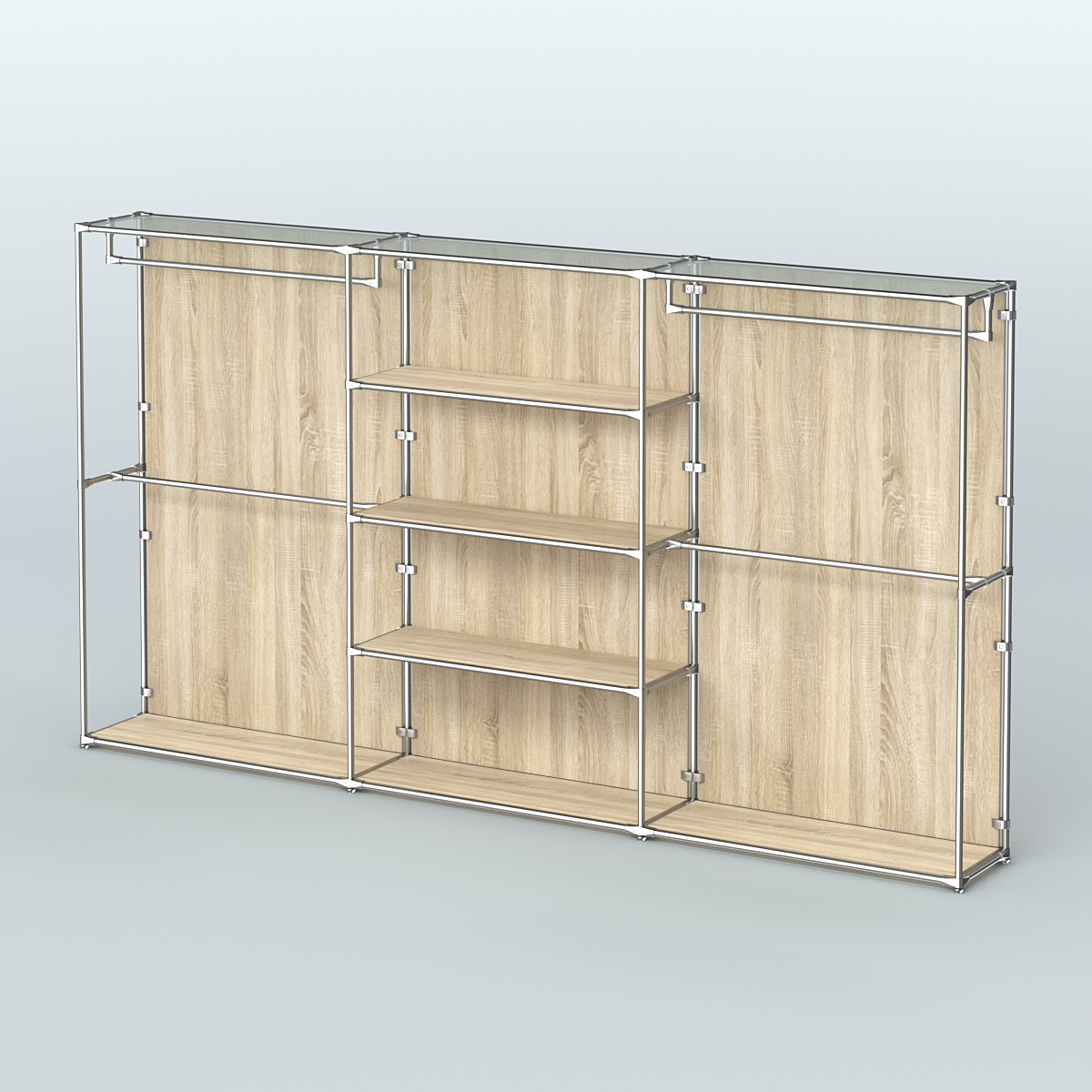 Торговая система ХРОМ (задняя стенка - ДСП) 3600 мм с полками ДСП и поручнями №2 Дуб Сонома