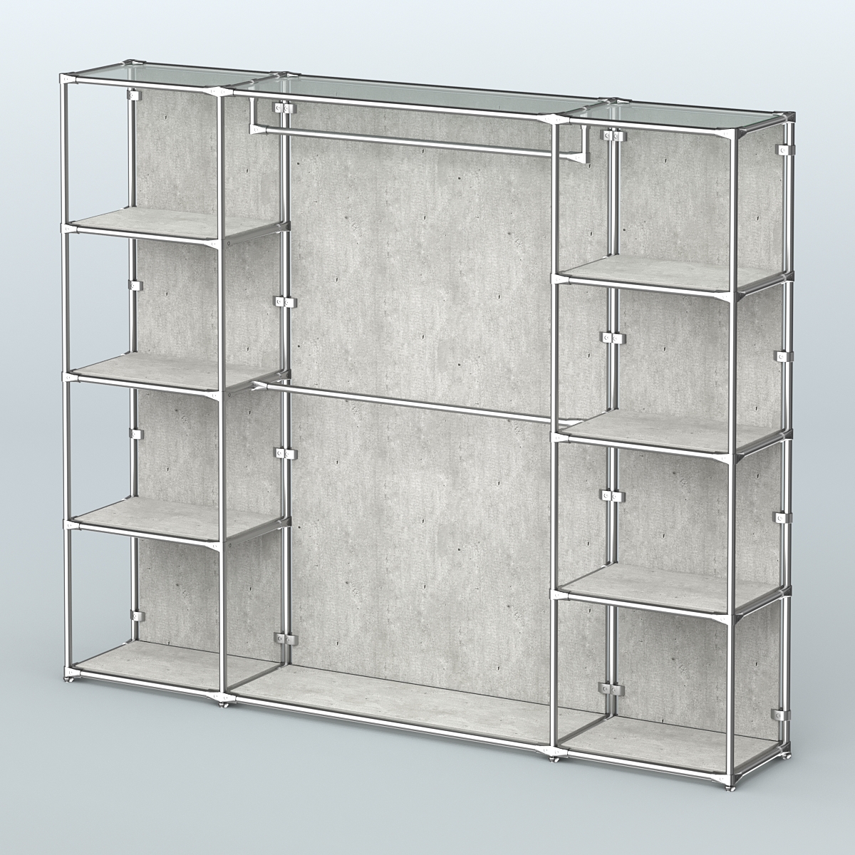 Торговая система ХРОМ (задняя стенка - ДСП) 2430 мм с полками ДСП и поручнями №3 Метрополитан Грей