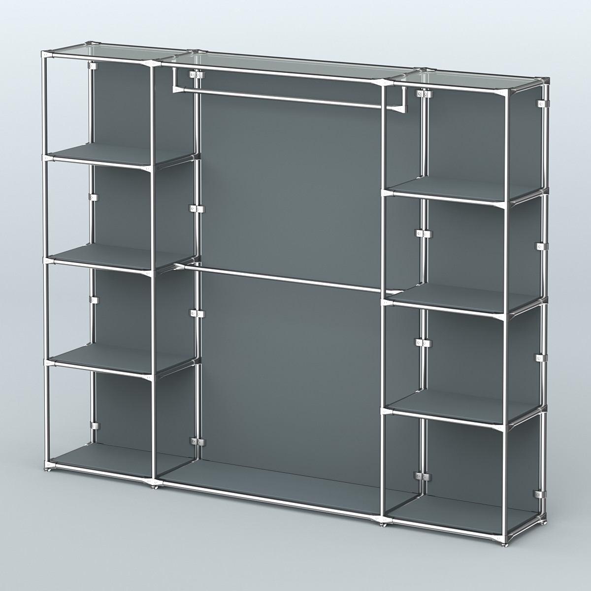 Торговая система ХРОМ (задняя стенка - ДСП) 2430 мм с полками ДСП и поручнями №3 Темно-Серый