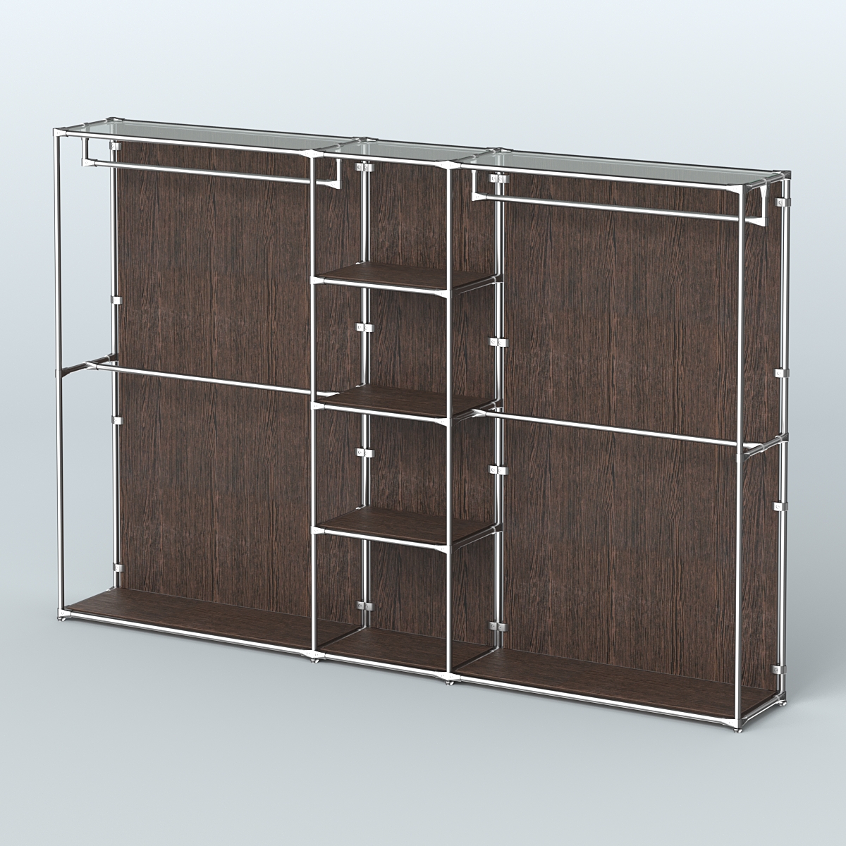 Торговая система ХРОМ (задняя стенка - ДСП) 3030 мм с полками ДСП и поручнями №4 Дуб Венге