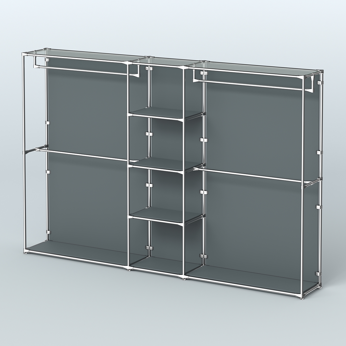 Торговая система ХРОМ (задняя стенка - ДСП) 3030 мм с полками ДСП и поручнями №4 Темно-Серый