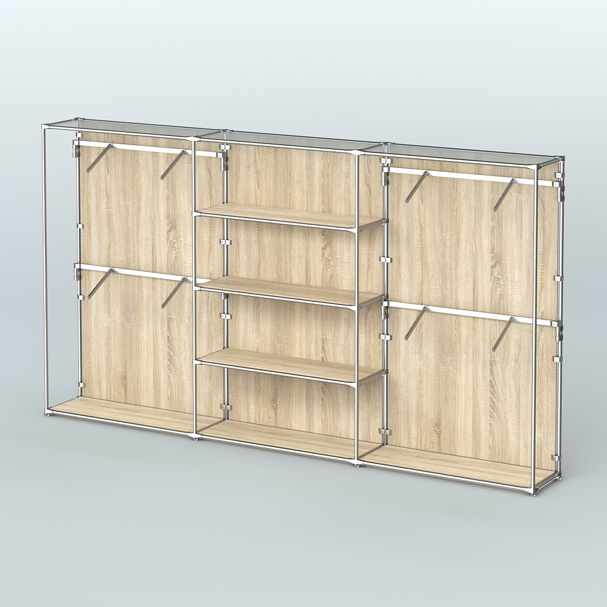 Торговая система ХРОМ (задняя стенка - ДСП) 3600 мм с полками ДСП и поручнями №5 Дуб Сонома