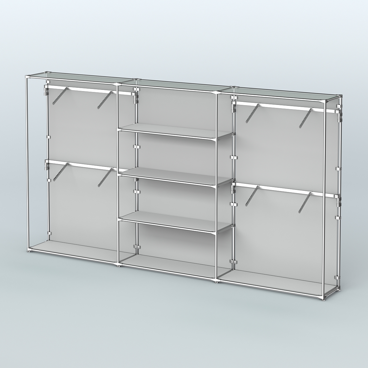 Торговая система ХРОМ (задняя стенка - ДСП) 3600 мм с полками ДСП и поручнями №5 Серый