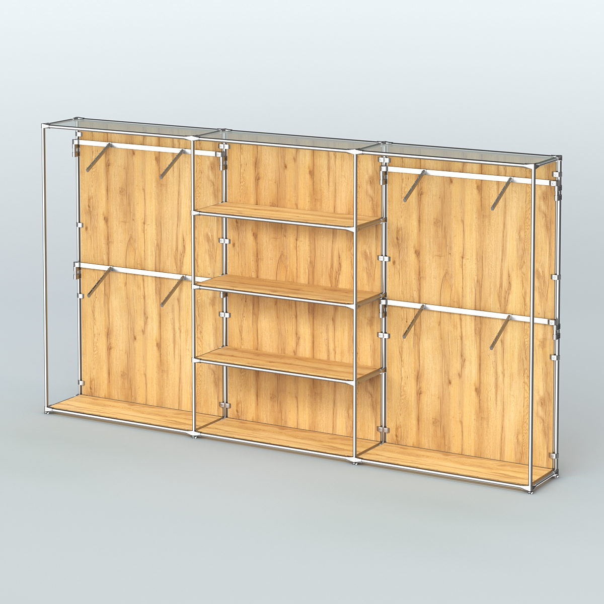 Торговая система ХРОМ (задняя стенка - ДСП) 3600 мм с полками ДСП и поручнями №5 Дуб Золотистый