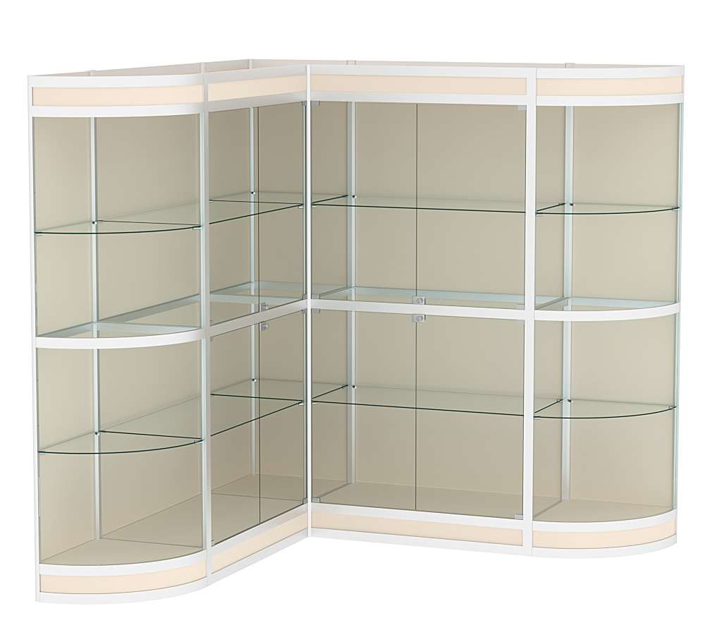 Витрина из профиля в угол зала с секторами №3 (задняя стенка - ДВП) Крем Вайс