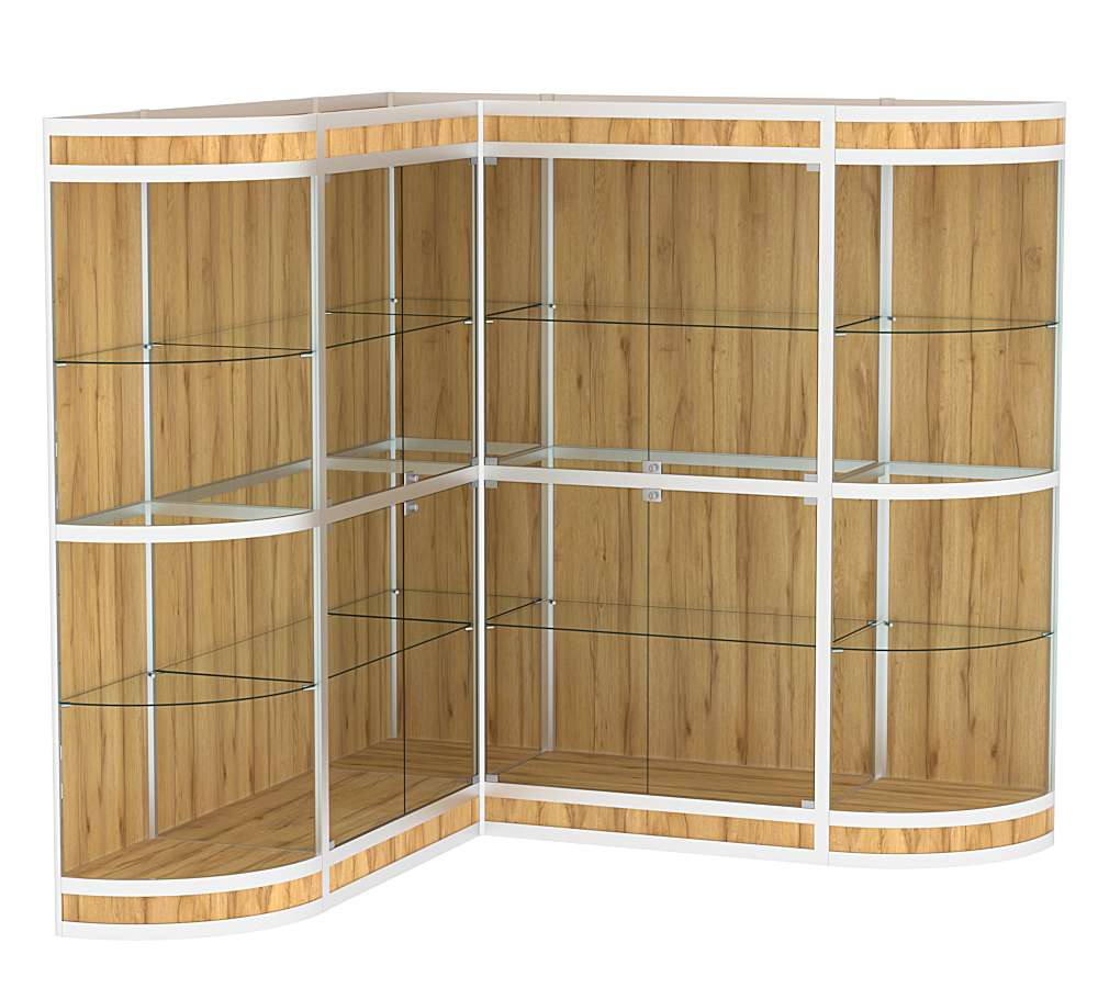 Витрина из профиля в угол зала с секторами №3 (задняя стенка - ДВП) Дуб Золотистый