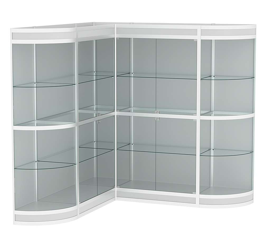 Витрина из профиля в угол зала с секторами №3 (задняя стенка - ДВП) Серый