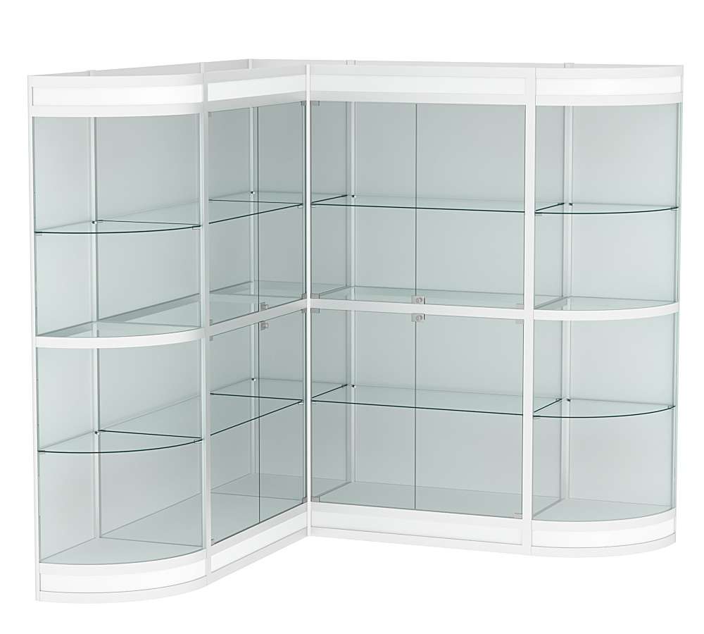 Витрина из профиля в угол зала с секторами №3 (задняя стенка - ДВП) Белый