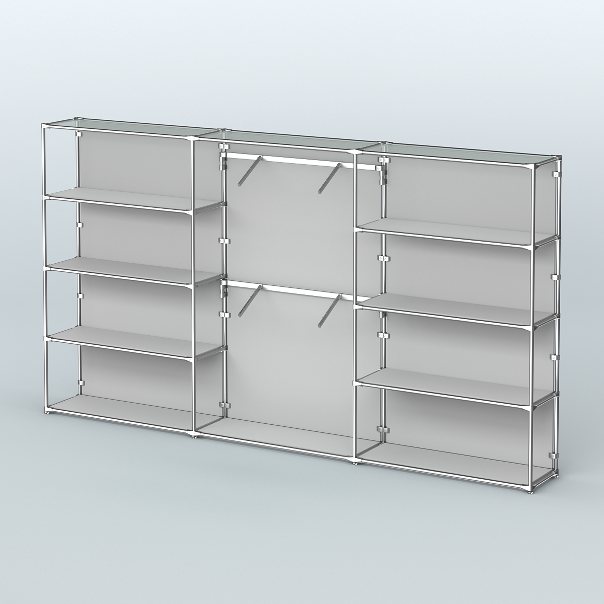 Торговая система ХРОМ (задняя стенка - ДСП) 3600 мм с полками ДСП и поручнями №6 Серый