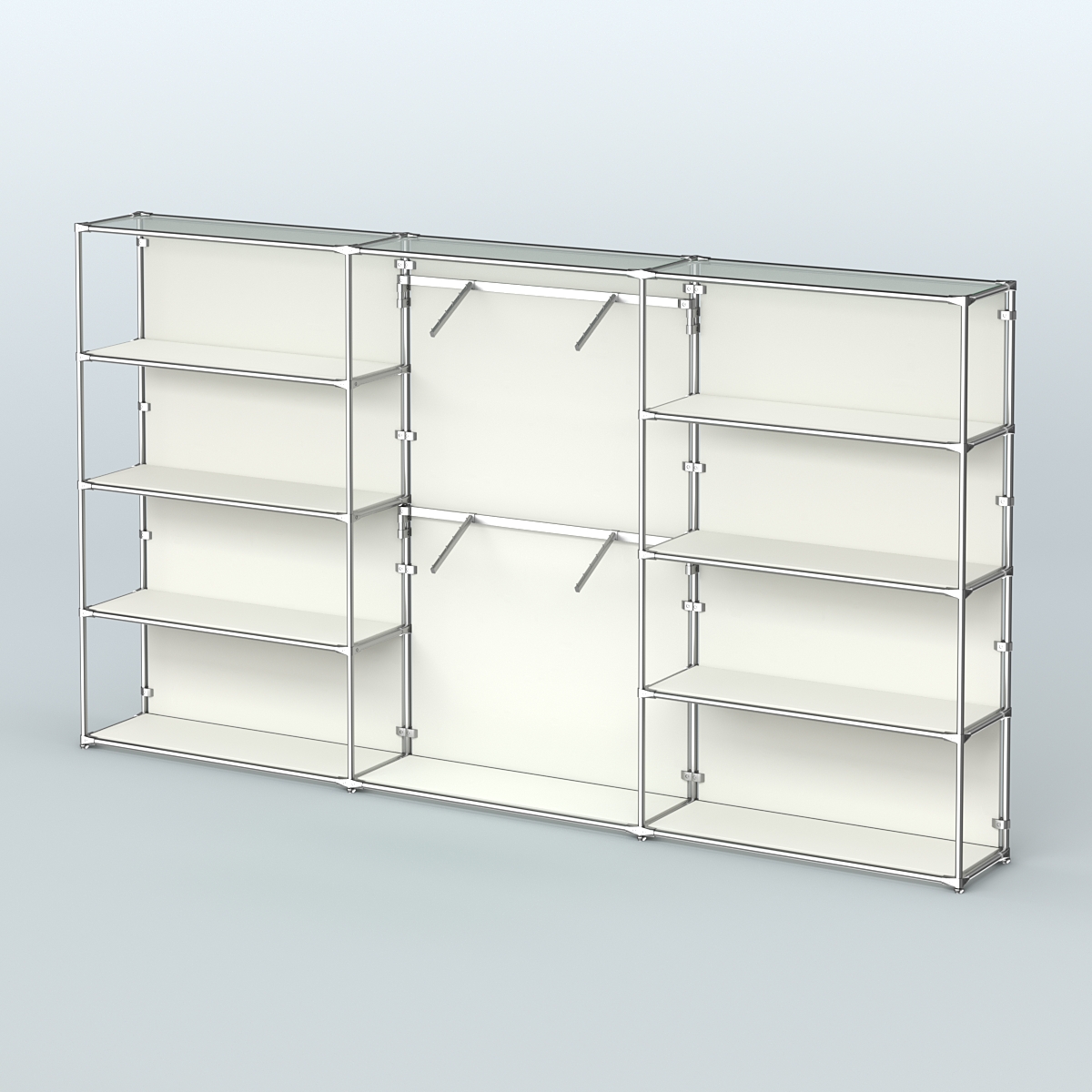 Торговая система ХРОМ (задняя стенка - ДСП) 3600 мм с полками ДСП и поручнями №6 Белый