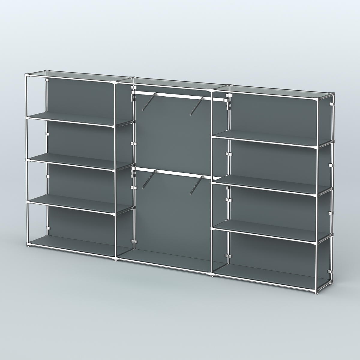 Торговая система ХРОМ (задняя стенка - ДСП) 3600 мм с полками ДСП и поручнями №6 Темно-Серый