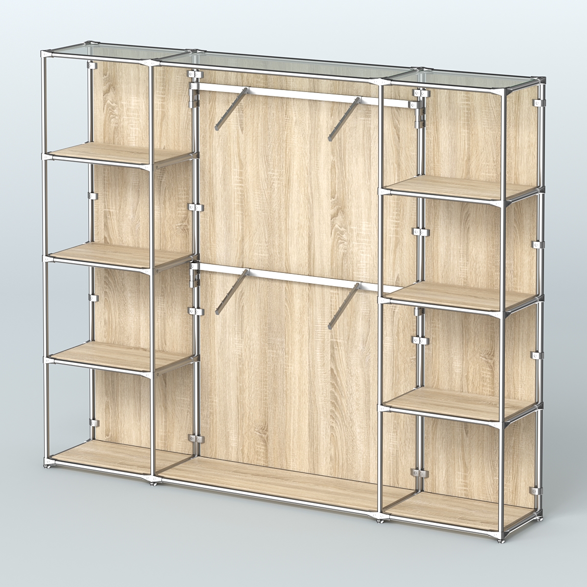 Торговая система ХРОМ (задняя стенка - ДСП) 2430 мм с полками ДСП и поручнями №7 Дуб Сонома