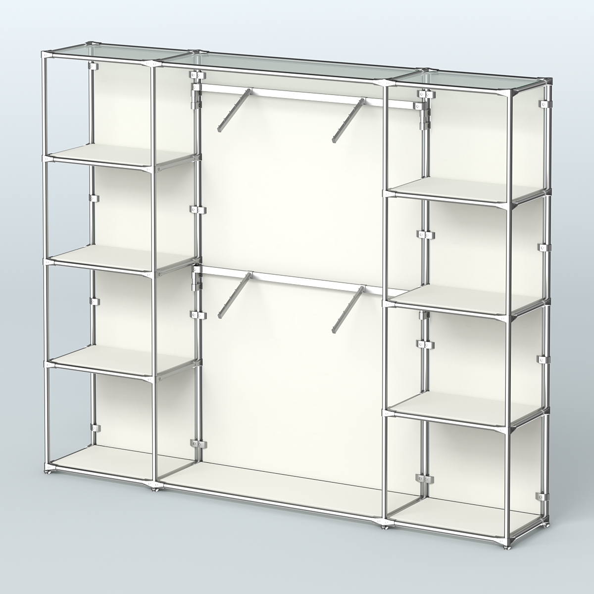 Торговая система ХРОМ (задняя стенка - ДСП) 2430 мм с полками ДСП и поручнями №7 Белый