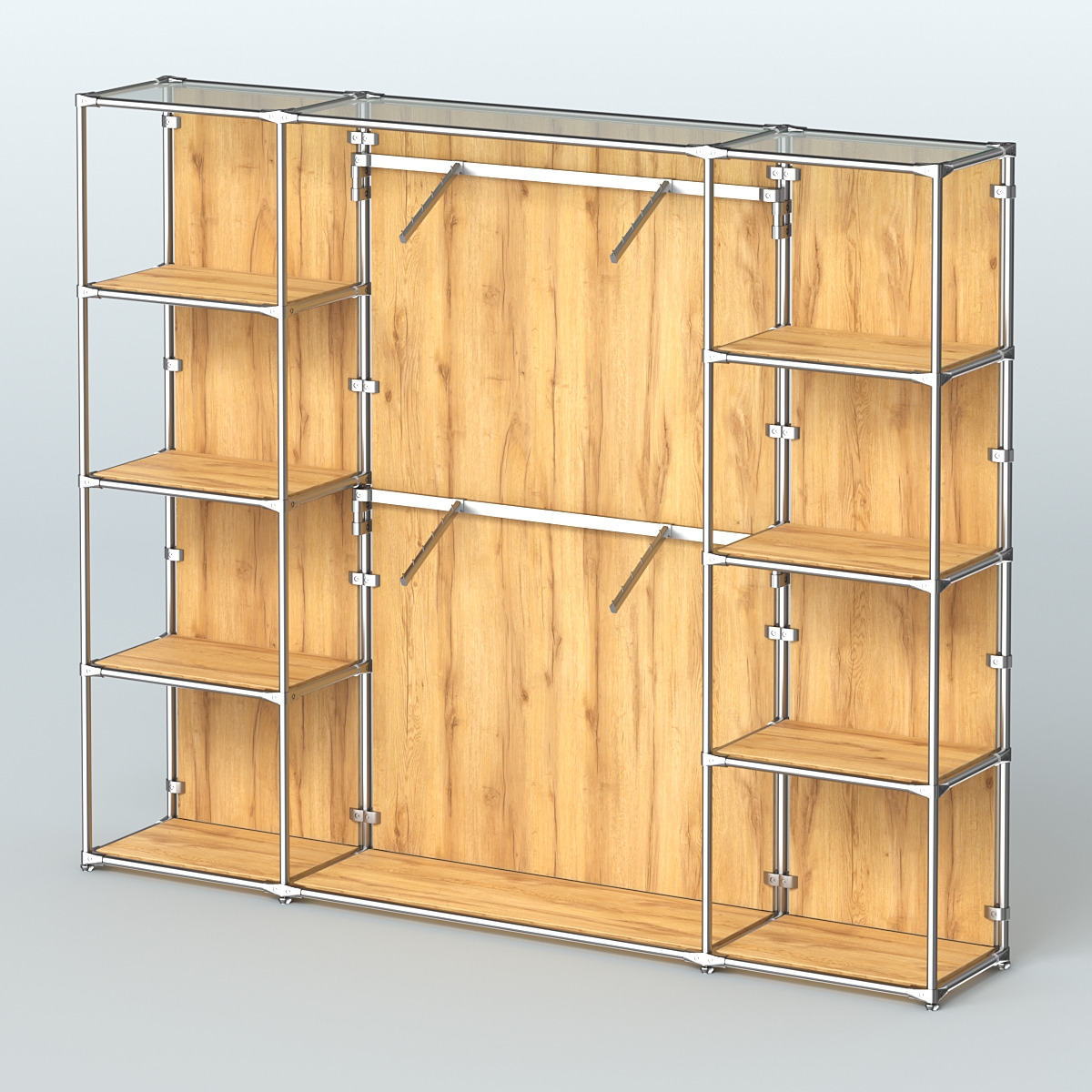 Торговая система ХРОМ (задняя стенка - ДСП) 2430 мм с полками ДСП и поручнями №7 Дуб Золотистый