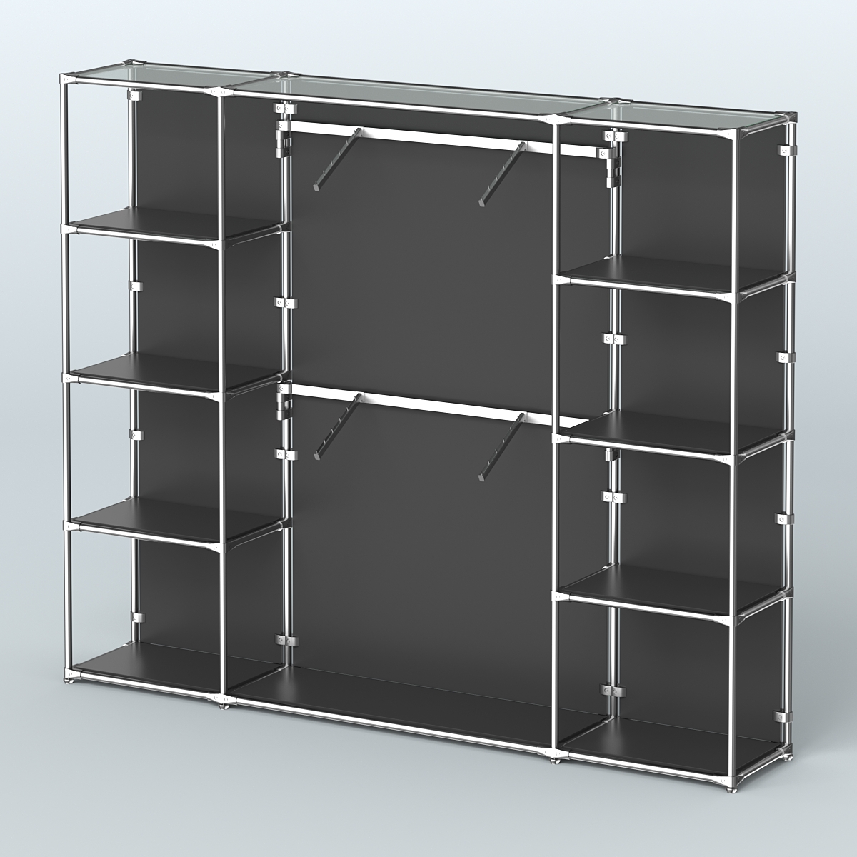 Торговая система ХРОМ (задняя стенка - ДСП) 2430 мм с полками ДСП и поручнями №7 Черный
