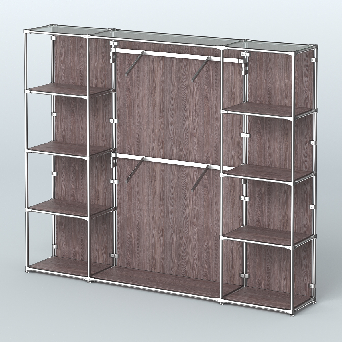 Торговая система ХРОМ (задняя стенка - ДСП) 2430 мм с полками ДСП и поручнями №7 Ясень Анкор темный