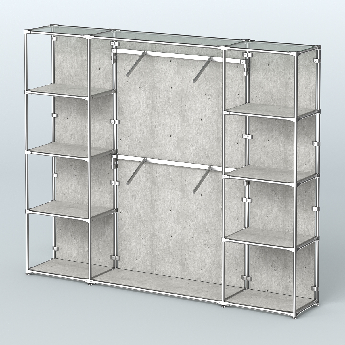 Торговая система ХРОМ (задняя стенка - ДСП) 2430 мм с полками ДСП и поручнями №7 Метрополитан Грей