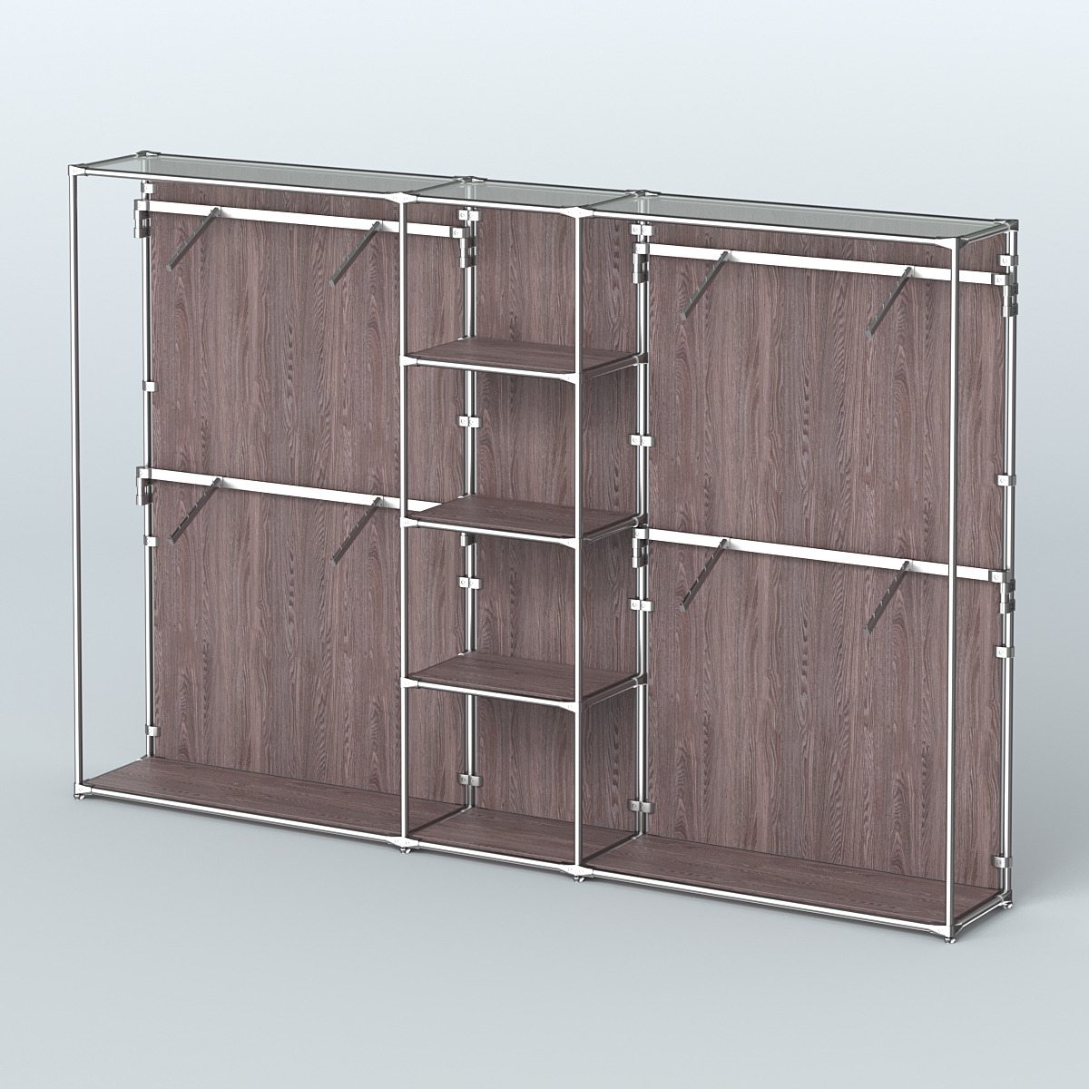 Торговая система ХРОМ (задняя стенка - ДСП) 3030 мм с полками ДСП и поручнями №8 Ясень Анкор темный