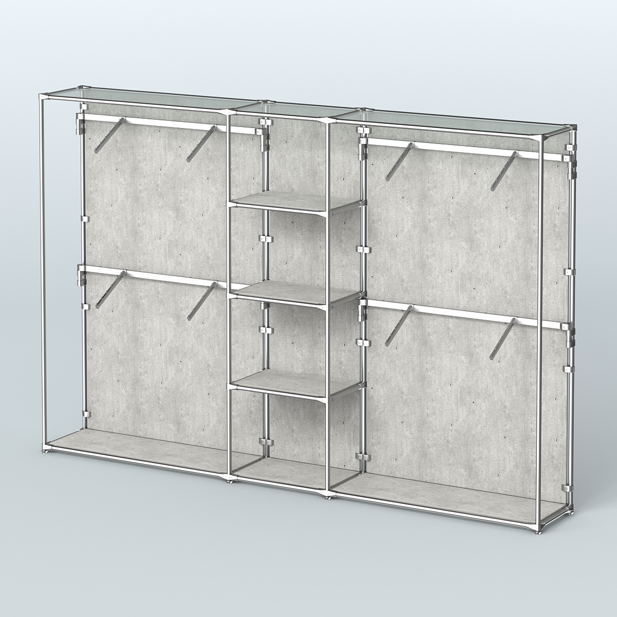 Торговая система ХРОМ (задняя стенка - ДСП) 3030 мм с полками ДСП и поручнями №8 Метрополитан Грей