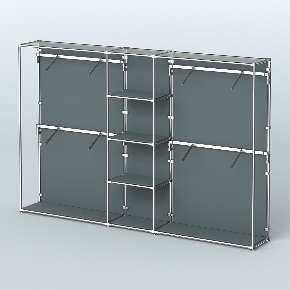 Торговая система ХРОМ (задняя стенка - ДСП) 3030 мм с полками ДСП и поручнями №8 Темно-Серый