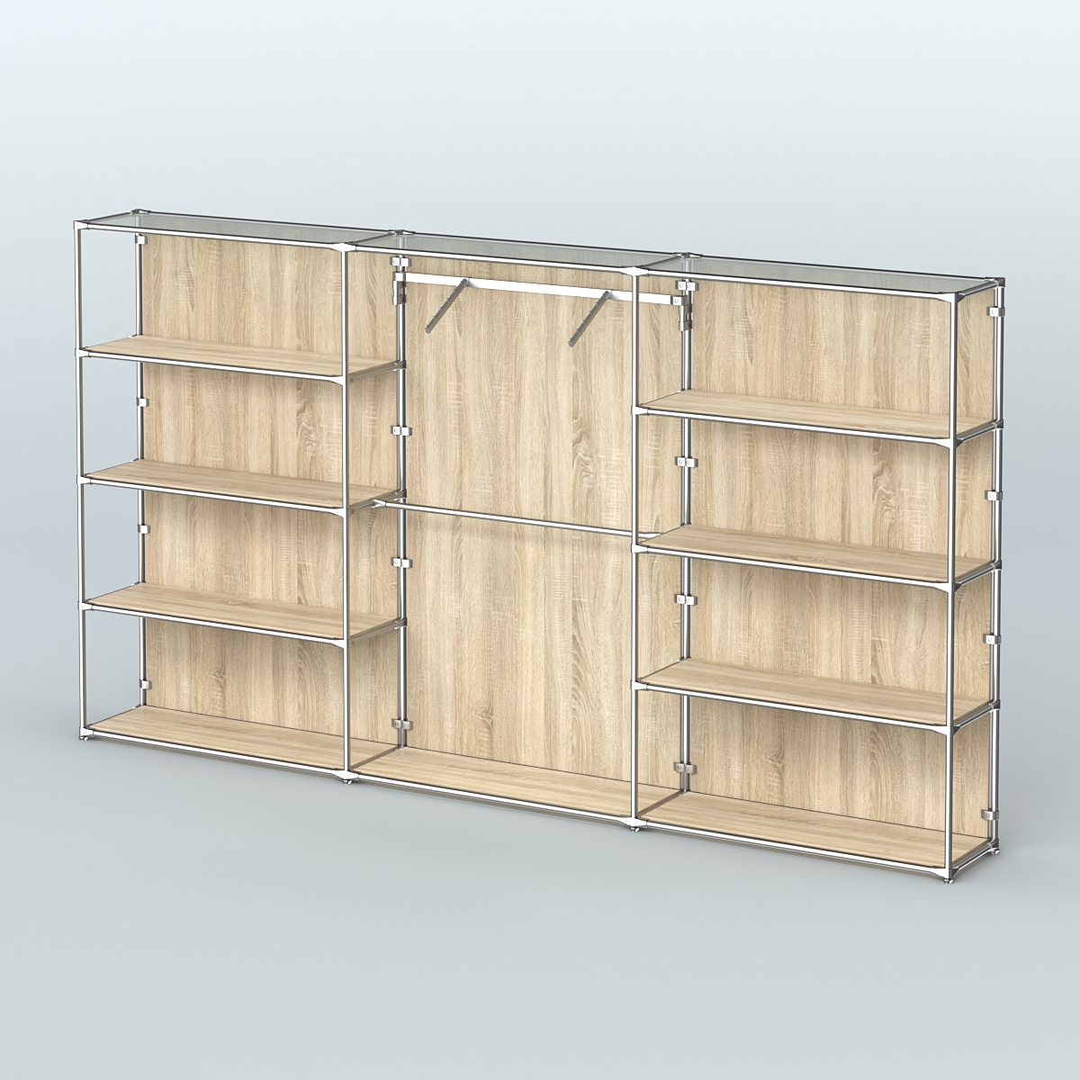Торговая система ХРОМ (задняя стенка - ДСП) 3600 мм с полками ДСП и поручнями №9 Дуб Сонома