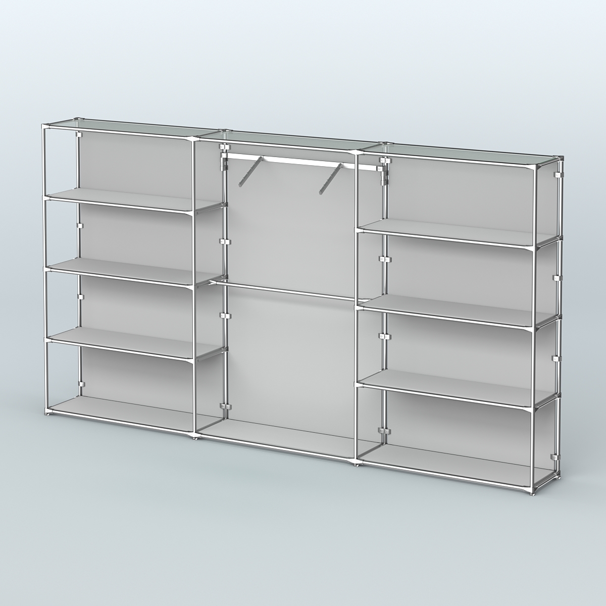 Торговая система ХРОМ (задняя стенка - ДСП) 3600 мм с полками ДСП и поручнями №9 Серый