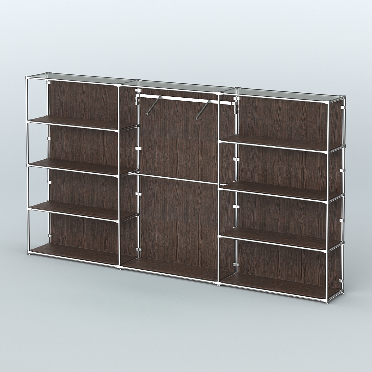 Торговая система ХРОМ (задняя стенка - ДСП) 3600 мм с полками ДСП и поручнями №9 Дуб Венге