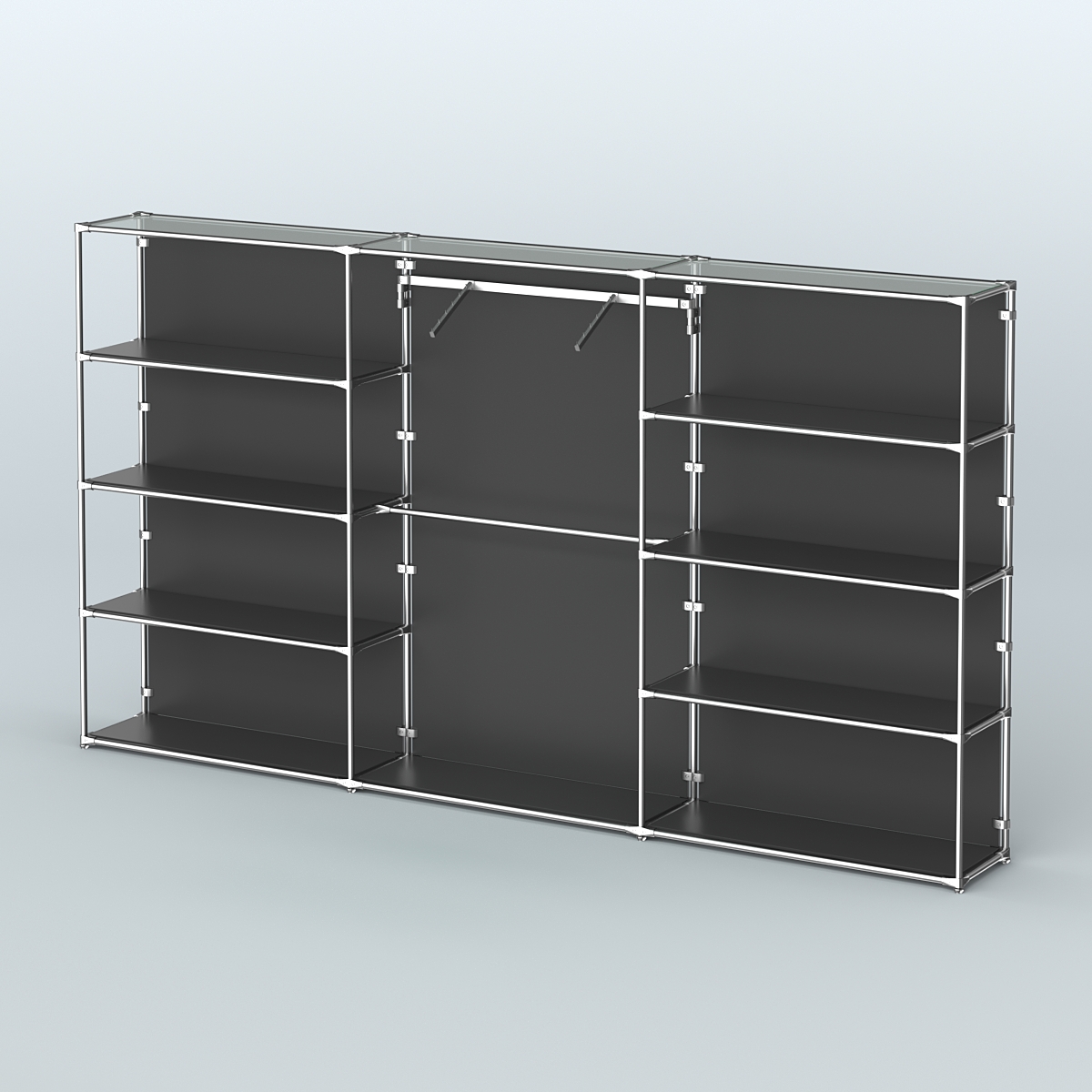 Торговая система ХРОМ (задняя стенка - ДСП) 3600 мм с полками ДСП и поручнями №9 Черный