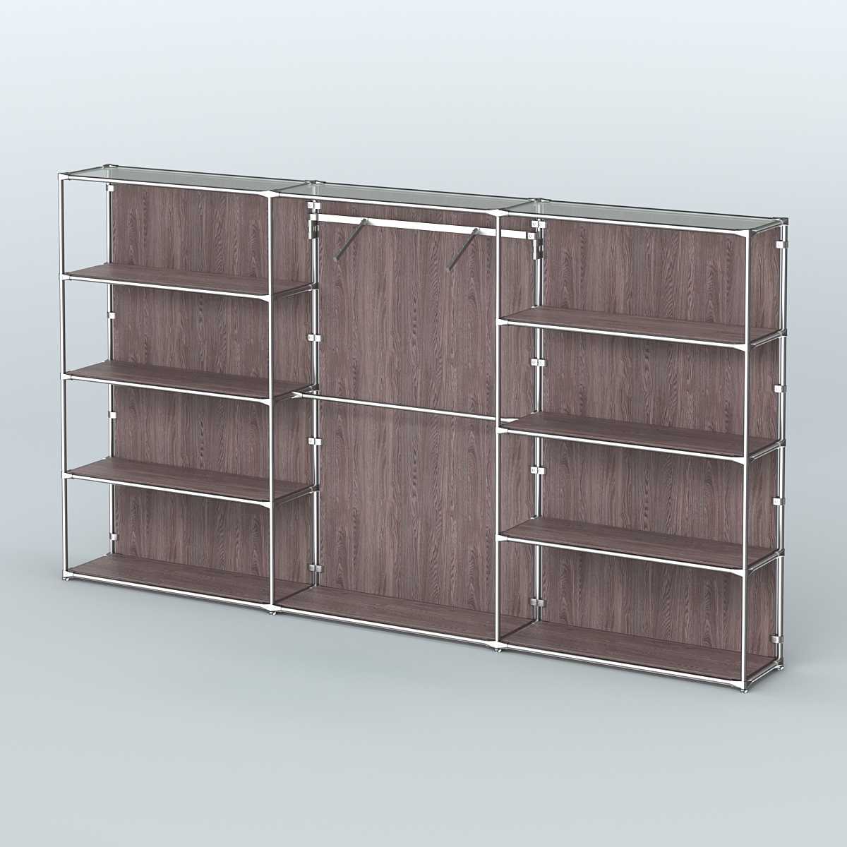 Торговая система ХРОМ (задняя стенка - ДСП) 3600 мм с полками ДСП и поручнями №9 Ясень Анкор темный