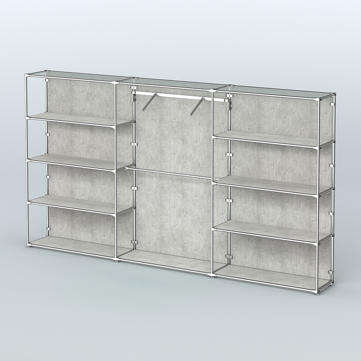 Торговая система ХРОМ (задняя стенка - ДСП) 3600 мм с полками ДСП и поручнями №9 Метрополитан Грей