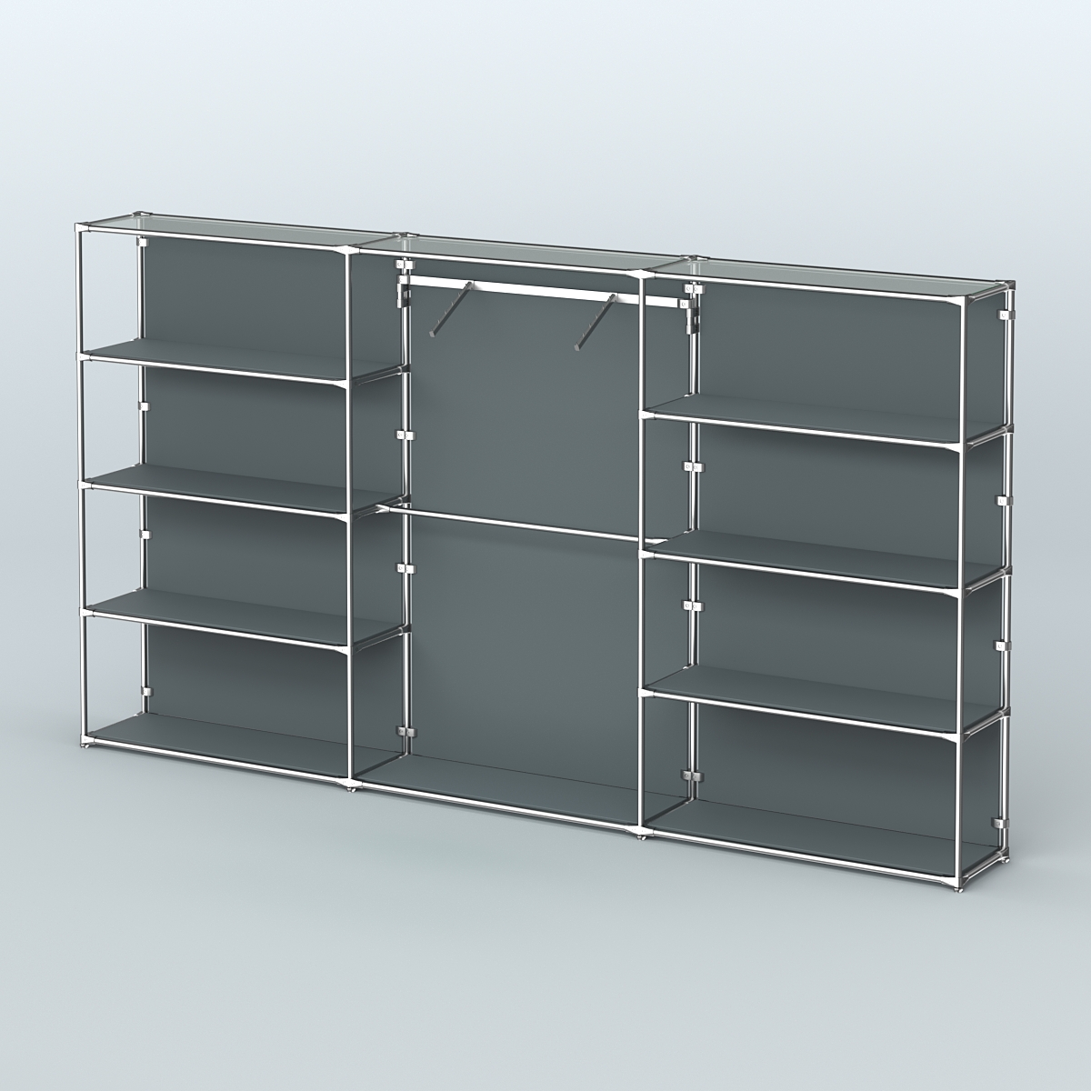 Торговая система ХРОМ (задняя стенка - ДСП) 3600 мм с полками ДСП и поручнями №9 Темно-Серый