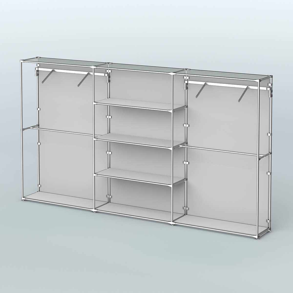 Торговая система ХРОМ (задняя стенка - ДСП) 3600 мм с полками ДСП и поручнями №10 Серый