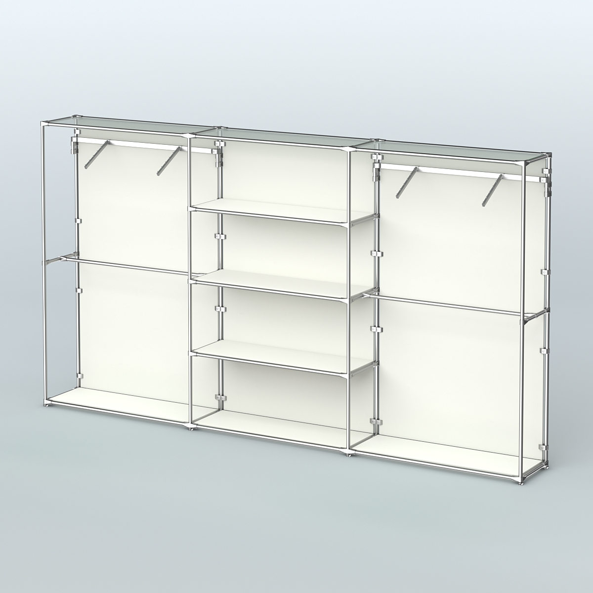 Торговая система ХРОМ (задняя стенка - ДСП) 3600 мм с полками ДСП и поручнями №10 Белый