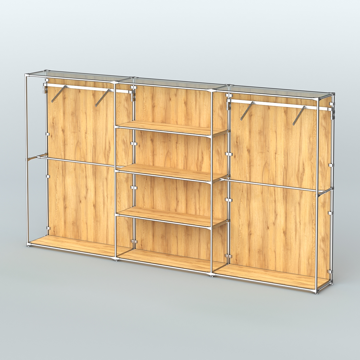 Торговая система ХРОМ (задняя стенка - ДСП) 3600 мм с полками ДСП и поручнями №10 Дуб Золотистый