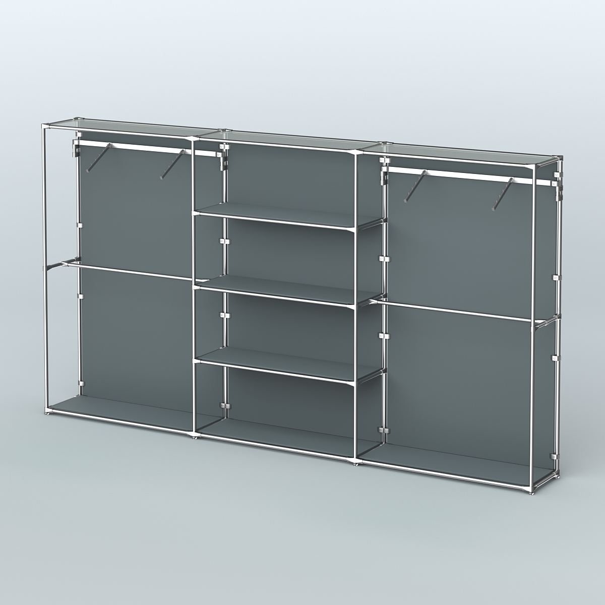 Торговая система ХРОМ (задняя стенка - ДСП) 3600 мм с полками ДСП и поручнями №10 Темно-Серый